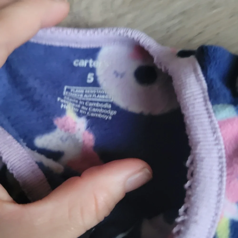 Carter's Girls Footed Pajamas 5 Navy Blue Fleece Unicorn Cupcake Sleepwear
